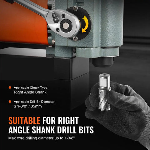 Compact Horizontal Magnetic Drill Press For Tight Spaces with right angle shank fitting for drill bits.