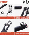 75 Piece Spring Hose Clamp Kit With Pliers, step-by-step use instructions with images of pliers and clamps on hoses