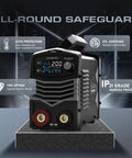 2 In 1 Stick And Lift TIG Welder 200A 110 And 220V MMA Welder with digital display on stand showcasing safety features