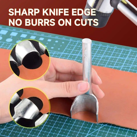 Leather Craft Tools Arc Shaped Half Round Punch Set for Belt Wallet and Bag Making, showing sharp knife edge with no burrs