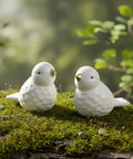 Duck Design Ceramic Toilet Bolt Covers 2 Pack Universal Fit Screw Caps To Totally Hide Rusty Flange Bolts Quick Snap Installs Zero Mess Decorative Hardware Upgrade For Fresh Bath Vibes on moss background with two white ceramic birds.