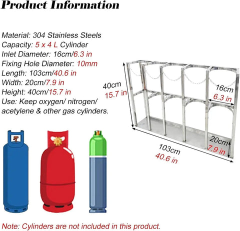 Heavy Duty Stainless Steel Gas Cylinder Storage Rack For 4 L Cylinders, product dimensions and details