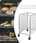 Mobile 10 Tier Bun Pan Rack With Wheels, Heavy Duty Aluminum Sheet Pan Rack Holds 10 Full Size Or 20 Half Size Pans