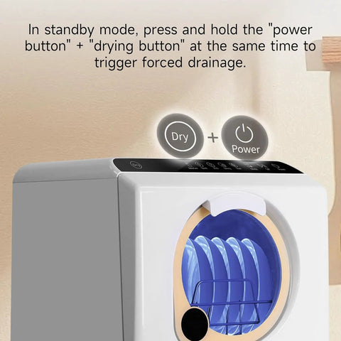 Compact Countertop Dishwasher With Built-In Water Tank For Apartments And RVs, Mini Portable Tabletop Washer controls and drying function.
