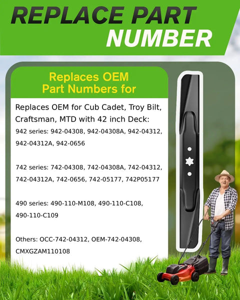 Mulching Lawn Mower Blades For 42 Inch Deck With 6 Point Star Design Replaces 942-04308A 942-04308X 942-04312 742-04308 742-04312