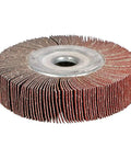 4 Inch Unmounted Flap Wheel For Bench Grinder 80 Grit Aluminum Oxide Heavy Duty Polishing Sanding Abrasive with visible layered flaps.