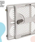 Pressure Mounted Easy Fit Baby Gate With Memory Feature Fits 28 To 40 Inches Taupe in folded position with one-hand lock.