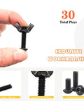 Black One Quarter Twenty Thread Wing Nut And Button Head Socket Cap Screw Kit With Hex Key includes fifteen wing nuts and screws