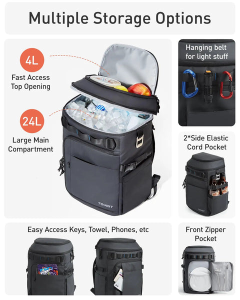Forest Green Backpack Cooler With Dual Insulated Compartments Keeps 38 Cans Cold All Day, Leak Proof And Waterproof Soft Cooler Bag