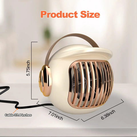 Portable 400W Space Heater For Office And Desk Use, Mini Tent Warmer For Camping, Cream White, Dimensions Shown, Indoor Only