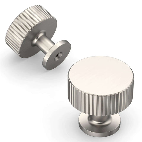 Close-up of 20 Pack Brushed Satin Nickel Cabinet Knobs And Pulls, 1 Inch Single-Hole Drawer Handles for Bathroom Cabinets