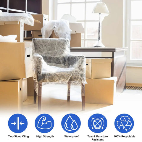 Industrial Grade Clear Hand Stretch Wrap Film Two Pack Eighty Gauge Six Inch Wide One Thousand Feet Heavy Duty Packing Rolls for sealing a chair.