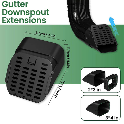 2 Pack No Sweat Heavy Duty Gutter Downspout Guards Fits 2X3 And 3X4 Type A Pipes, dimensions and design for easy installation.