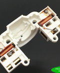 Top Shelf Carbon Brush Holder Plate Assembly For Electric Drills And Power Tools Replacement Bracket showing plastic unit with brass contacts.