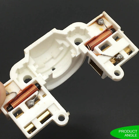 Top Shelf Carbon Brush Holder Plate Assembly For Electric Drills And Power Tools Replacement Bracket showing plastic unit with brass contacts.