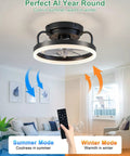 Low Profile 12 Inch Black Ceiling Fan With Lights Flush Mount Bladeless Fandelier for bedroom shown installed with remote control