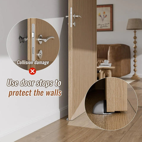 Stainless Steel Half Dome Floor Door Stop With Rubber Buffer Self Adhesive No Drilling Needed Door Stopper in room setup