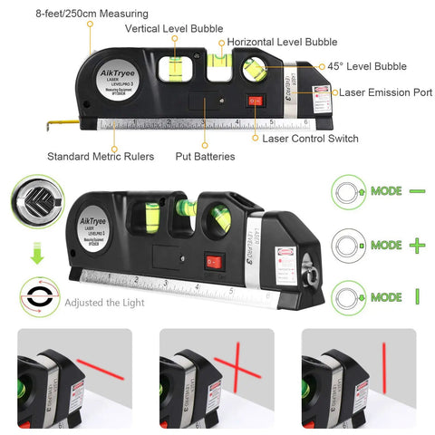DIY Multipurpose Laser Level Tool Kit With Line Laser And Triangle Bracket For Picture Hanging, Cabinets And Walls, Indoor Use