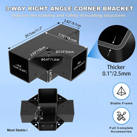 Heavy Duty 4x4 Pergola Bracket Kit With 4 Way Right Angle Elevated Wood Stand Do It Yourself Hardware Set For Outdoor Beams