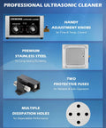 Diagram showcasing features of 15L Ultrasonic Cleaner With Knob, 760W Total Power, 40kHz Digital Cavitation And Heater