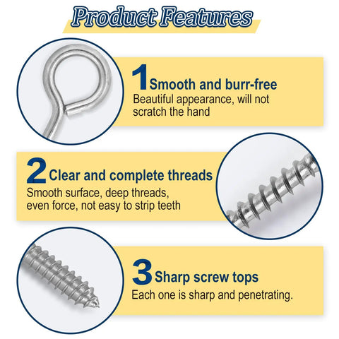 Product features of Hard As Nails Eye Hooks And Screw Eyes Assortment Kit with 195 Silver Finished Eyelet Screws.