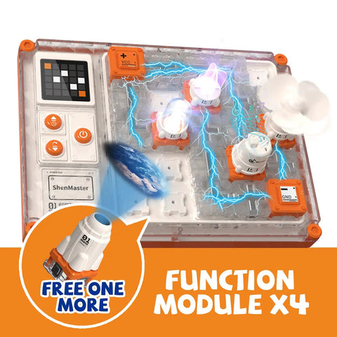 Ultimate STEM Electronics Kit for Kids: 500+ Circuit Projects, Safe Kid Friendly Parts, QR Guided Step by Step Guides, RGB Lights, Fan, Music, and Bonus Projection for Ages 5 and Up circuit kit with 4 modules