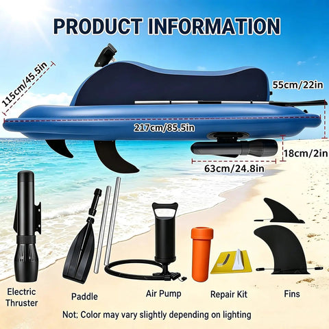 Electric Rush Wave Surf Boat Jet Ski Inflatable Underwater Scooter 700W Pro 16A with accessories on beach background