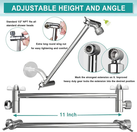 High Pressure 10 Inch Square Rain Shower Head Combo With Handheld Spray and 78 Inch Hose adjustable 11 inch chrome arm