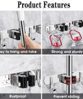 Two Racks And Three Hooks Broom And Mop Holder Wall Mounted Garage Organizer features durability and non-slip design