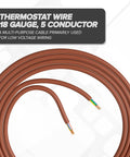 18 Gauge 5 Conductor Thermostat Wire 200 Ft Brown, Insulated Solid Copper Cable For HVAC and Low Voltage Projects