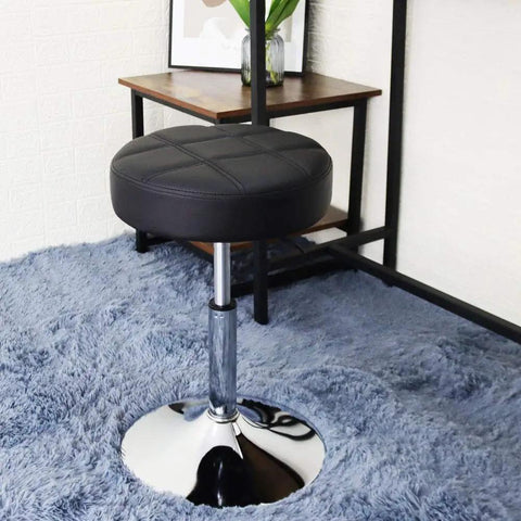 Height Adjustable Padded Shop Stool With 360 Degree Swivel For Counter Desk Home Office Bar And Salon Black PU Leather Cushioned Seat
