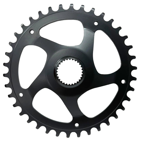Gen4 Chain Ring 38T 52mm Black for Bosch Performance Line CX and Performance Line Speed MY2020, top view.