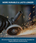 Hand using angle grinder with Premium Zirconia T29 Angled Flap Disc 4.5 Inch by 7/8 Inch, 60 Grit, 10 Pack for metal surface