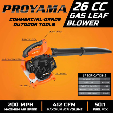 Beefy Gas Powered Leaf Blower 3 In 1 Vacuum Mulcher Kit, 26cc 2 Cycle Handheld Engine with specifications and features