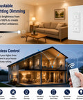 Smart Dimmer Switch With Wireless Remote And 3-Way Capability For Smooth Sailing Install Via Bluetooth Alexa Voice Control shown in living room setting.