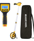 Sleek Digital Readout Distance Measuring Wheel With Heavy Duty Steel Roller And Crisp Backlit Display For Dead On Measurements And Quick Metric Or Imperial Swaps On Any Hustle Ready Job Site in black carrying case.