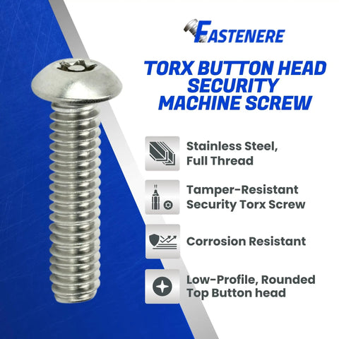 No Bull Tamper Resistant Torx Security Screws 3/8-16 X 1-1/2 Inch Stainless Steel Button Head, displayed individually.