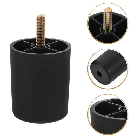 Four Pack Round Plastic And Metal Furniture Feet With Screws For Sofas, Chairs, And Cabinets, shown with threaded screws and circular design