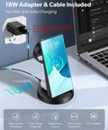 Must Have 3 In 1 Wireless Charging Station For Galaxy Watch and Galaxy Phones on desk with 18W adapter and cable