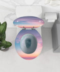 Smooth Round Resin Toilet Seat With Gentle Soft Close Lid And Quick Release Hinges, featuring coastal design in bathroom.