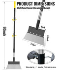 Heavy Duty Garden Flat Shovel With 60 Inch Adjustable Long Handle, metal floor scraper dimensions and close-up details.