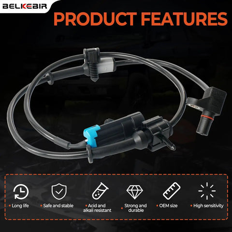 Direct Quick Swap Front Abs Wheel Speed Sensor Pair For Chevy Silverado Tahoe Suburban Avalanche With Snug Harnesses And Zero Brake Drama For Smooth Daily Cruising, close-up view of sensor features.