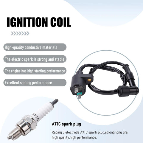 Beefed Up Ignition Coil Kit With 5 Pin CDI Box Solenoid 4 Pin Relay And Voltage Regulator Spark Plug Set for ATVs and bikes