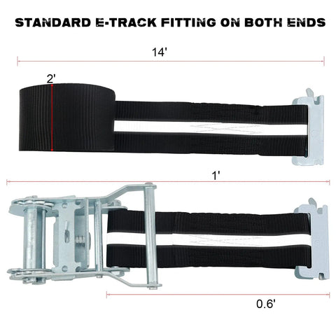 8 Pack 2 Inch By 15 Foot E Track Ratchet Straps With Reflective Webbing for Cargo Vans, Trailers, Containers, Heavy Duty