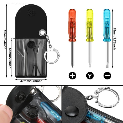 40 Set Mini Screwdriver Keychain Kit With Portable Pouch And Snap Hook Includes 3 Colorful Mini Screwdrivers In Red Yellow Blue