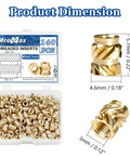 M3 Heat Set Threaded Inserts For Plastic, Brass Knurled Nuts, 140 pieces, dimensions and product box view.