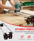 Worker using 48-Inch Trimming And Planing Machine With Reinforced Rails, Precision Router Sled for DIY woodworking projects.
