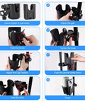 Universal Adjustable Golf Cart Cup Holder And Phone Mount Fits Ezgo Club Car Yamaha Models detailed assembly steps, black plastic design.