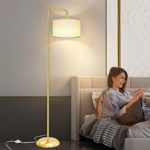 LED Floor Lamp With 3 Color Temperatures And Foot Switch, Tall Gold Standing Lamp by bed, 9W E26 Bulb Included, 810LM Brightness