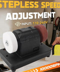 Depisuta Mini Bench Grinder Compatible With 20V Battery Tools features dual grinding wheels for sharpening and rust removal.